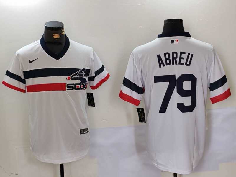 Men%27s Chicago White Sox #79 Jose Abreu White NEW Throwback Cool Base Nike Jersey
